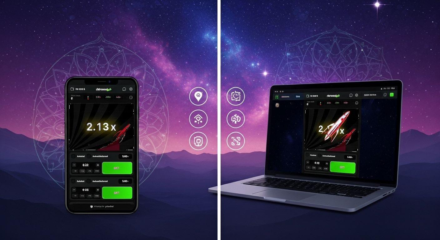 Mobile vs desktop view of the game with benefits icons